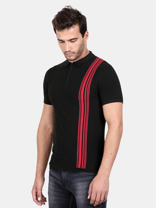 t-base Black Cotton Nylon Polo Solid T-Shirt