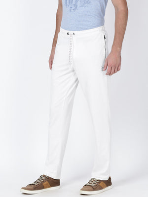 t-base men's White Solid Regular-Fit Track Pant