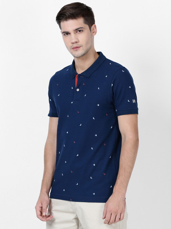 t-base Limoges Blue Cotton Polyester Polo Printed T-Shirt