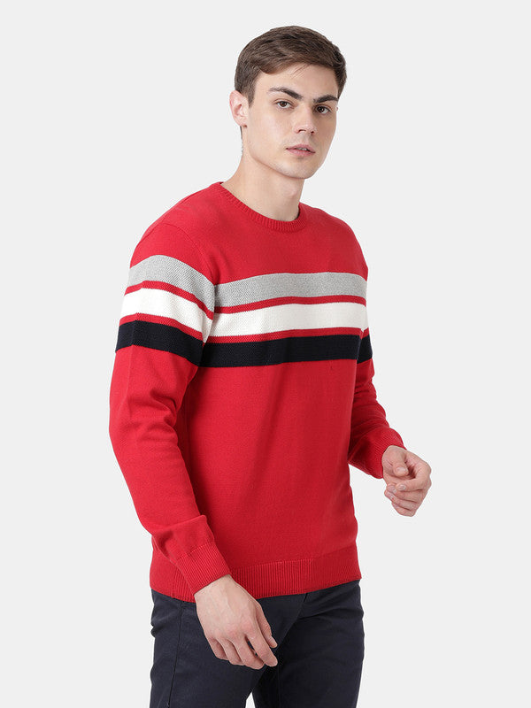 t-base Deep Red Full Sleeve Crewneck Stylised Sweater