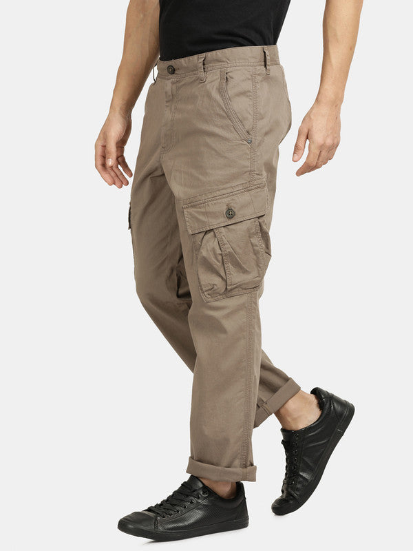 Taupe Poly Cotton Solid Cargo Pant
