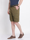 t-base Men Olive Cotton Solid Cargo Shorts With Belt