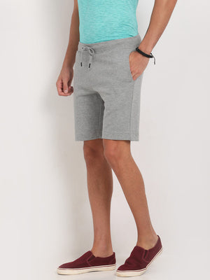 t-base Men Grey Melange Cotton Polyester Solid Knitted Shorts