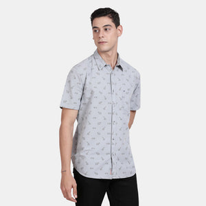 t-base Frost Grey Half Sleeve Cotton Printed Casual Shirt
