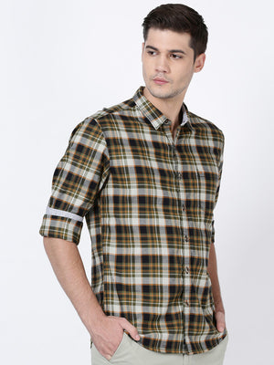 t-base Cedar Green Cotton Checks Shirt