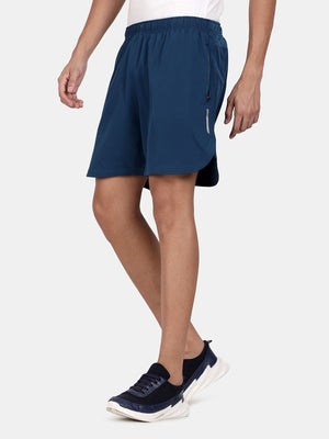 t-base Men Blue Polyester Lycra Solid Basic Shorts