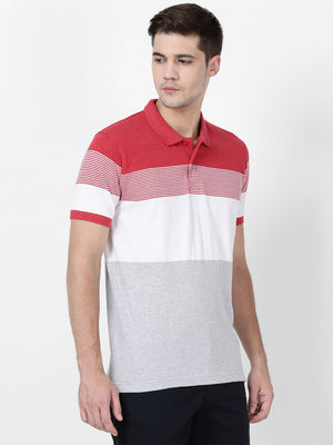 t-base Cranberry Red Melange Cotton Polyester Polo Striper T-Shirt