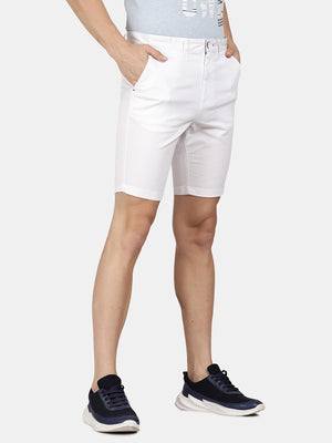 t-base Men White Cotton Stretch Solid Chino Shorts