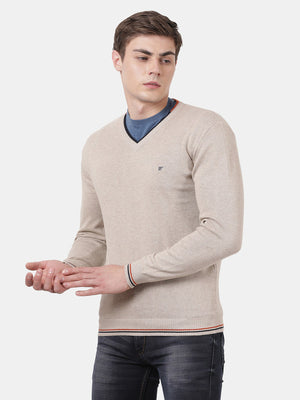 t-base Birch Melange Full Sleeve V-Neck Solid Sweater