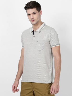 t-base Beige Cotton Polyester Polo Jacquard T-Shirt