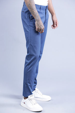 t-base Men Federal Blue Solid Cotton Lycra Chinos Trouser