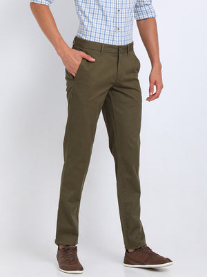 t-base men's Dark Green Solid Cotton Lycra Chino Pant