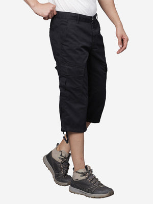 Black Cotton Solid Capri 3/4Th Cargo Pants
