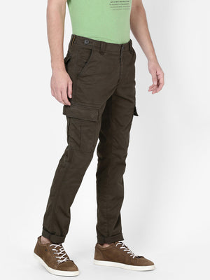 t-base Dark Olive Solid Slim Fit Cargo Pants
