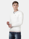 t-base Broken White Full Sleeve V-Neck Solid Sweater