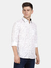 t-base White Linen Printed Shirt