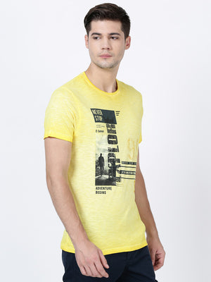 t-base men's Yellow Round Neck Solid T-Shirt