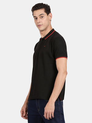 Black Polo Neck Solid T-Shirt