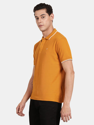 Orange Polo Neck Solid T-Shirt