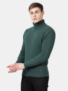 t-base Antique Green Melange Full Sleeve Turtle Neck Stylised Sweater