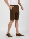 t-base Men Brown Teak Cotton Lycra Dobby Stretch Shorts