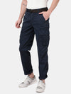 Navy Cotton Canvas Overdyed Solid Cargo Pant