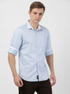 t-base Men Sky Blue Cotton Solid Casual Shirt