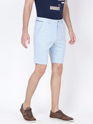 t-base Men Powder Blue Cotton Polyster Linen Solid Chino Shorts