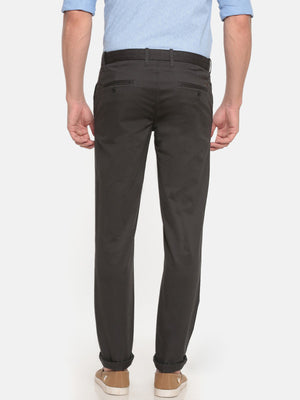 t-base men's Dark Grey Solid Cotton Stretch Slim Tapered Chino Pant