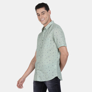 t-base Aspen Green Half Sleeve Linen Printed Casual Shirt