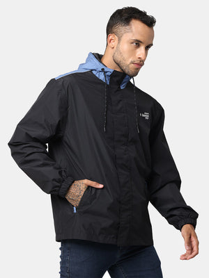 t-base Storm Blue Black Nylon Ripstop Solid Full Sleeve Rainwear Jacket