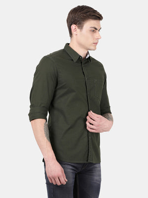 t-base Men Forest Green Cotton/Lycra Solid Casual Shirt