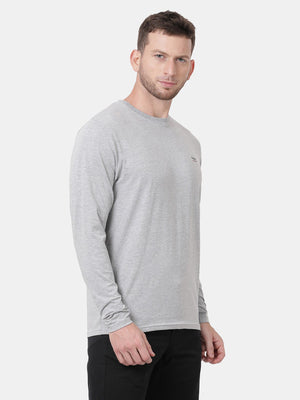 Grey Melange Solid Cotton Crew Neck t-shirt