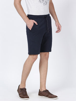 t-base Men Navy Cotton Polyester Solid Basic Knitted Shorts
