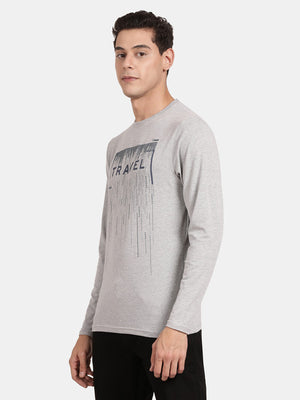 Grey Round Neck Solid T-Shirt