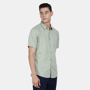 t-base Aspen Green Cotton Linen Solid Shirt