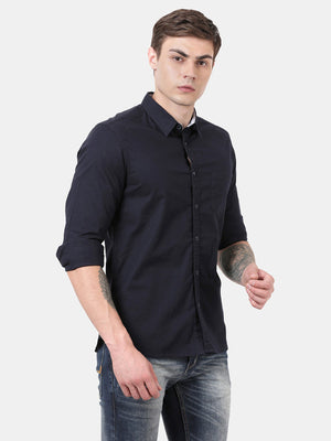 t-base Men Navy Cotton/Lycra Solid Casual Shirt