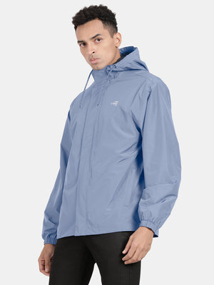 Storm Blue Nylon Ribstop Solid Full Sleeve Waterproof Rainwear Jacket