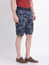 t-base Men Ombre Blue Cotton Printed Cargo Shorts With Belt