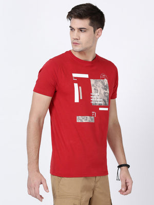 Tango Red Crew Neck Printed T-Shirt