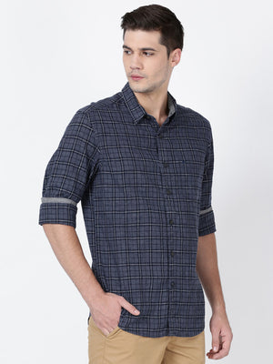 t-base Mood Indigo Cotton Linen Checks Shirt