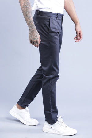 t-base Men Graphite Grey Solid Cotton Dobby Stretch Chinos Trouser