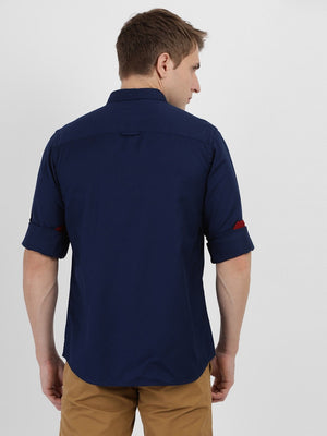 t-base Men Navy Cotton Solid Casual Shirt