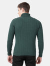 t-base Antique Green Melange Full Sleeve Turtle Neck Stylised Sweater