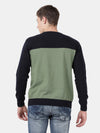 t-base Bronze Green Melange Full Sleeve Crewneck Stylised Sweater