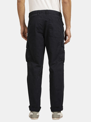 Navy Poly Cotton Solid Cargo Pant