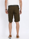t-base Olive Cotton Solid Cargo Shorts