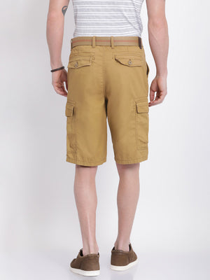 t-base Men Whiskey Cotton Solid Cargo Shorts With Belt