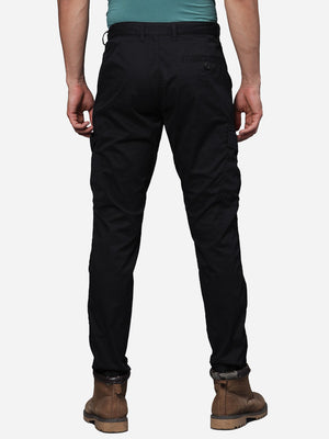 Black Cotton Stretch Solid Cargo Joggers