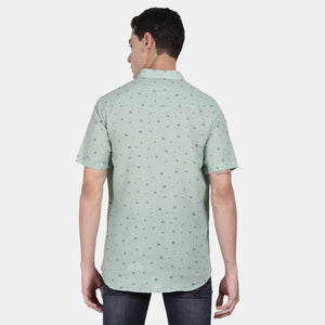 t-base Aspen Green Half Sleeve Linen Printed Casual Shirt